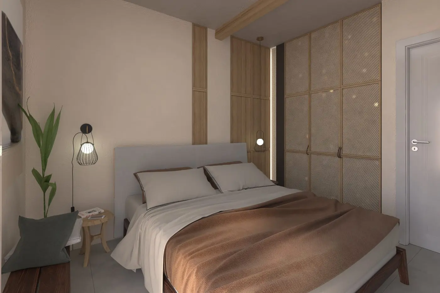 Wabi-sabi bedroom render